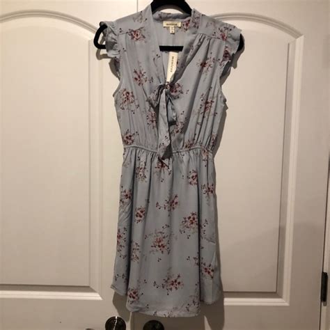 Monteau Dresses Light Blue Floral Front Tie Dress With Ruffles