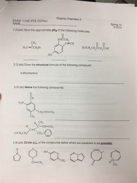 Solved Organic Chemistry Ii Exam Pts Total Name Sp Chegg