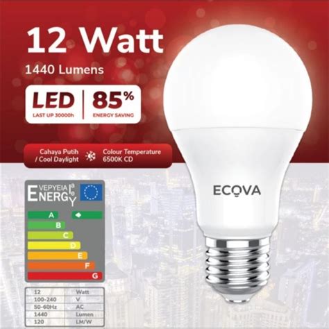 Jual Lampu LED A Bulb Putih Kuning 12 Watt ECOVA Shopee Indonesia