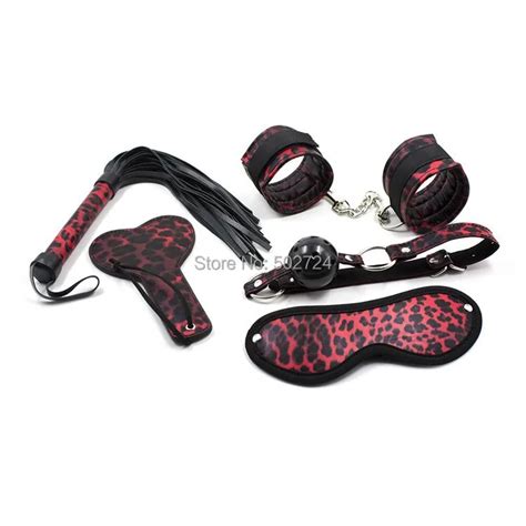 Adult Games In Leopard Decorated Whip Hand Clap Blindfold Handcuffs Mouth Gag Sex Fetish