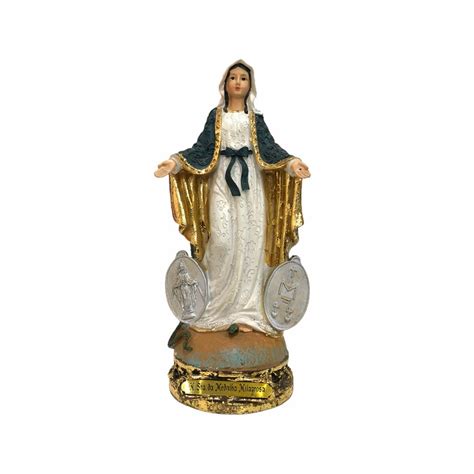 Imagem Nossa Senhora Da Medalha Milagrosa Dourada 17 Cm Resina