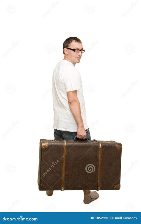 Man Carrying An Old Suitcase Stock Photo Image 10529810