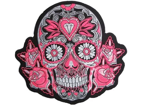 Pink Day Of The Dead Sugar Flower Skull Embroidered By Patchnbadge