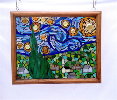 Starry Night Stained Glass Panel Vincent Van Gogh Modern Art Mosaic Famous Artist Masterpiece