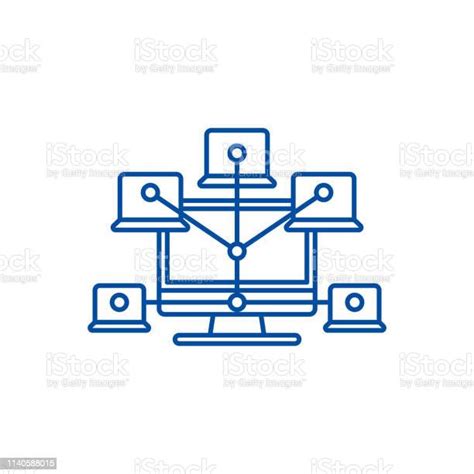 컴퓨터 네트워크 라인 아이콘 개념입니다 컴퓨터 네트워크 평면 벡터 기호 기호 개요 그림 0명에 대한 스톡 벡터 아트 및 기타