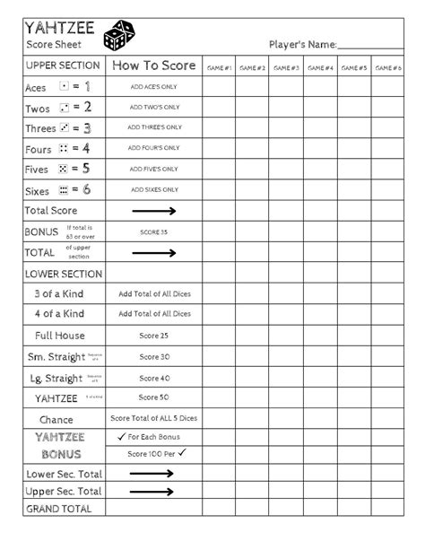 Yahtzee Score Card Print Ready File Yahtzee Scoresheet Yahtzee Score