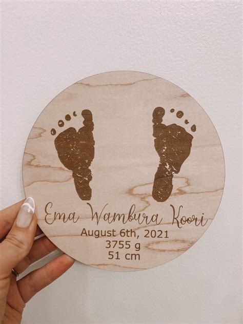 Engraved Foot Print Sign Birth Announcement Baby Announcement