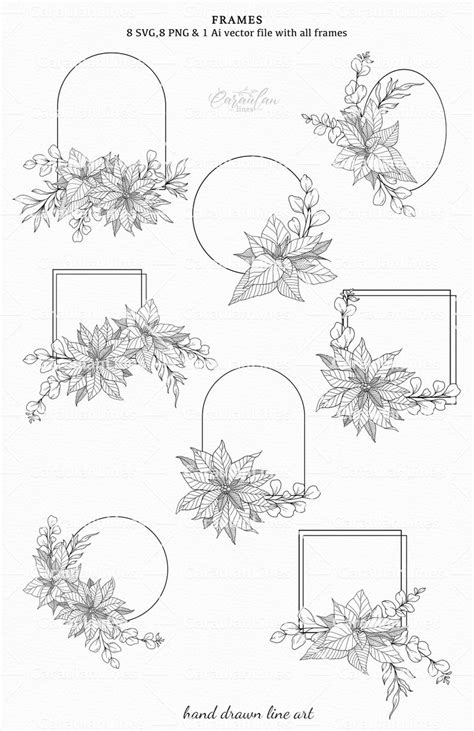 Christmas Svg, Christmas Line Art SVG, Hand Drawn Poinsettia Line Art ...