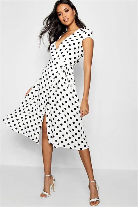 Womens Boutique Polka Dot Wrap Dress White 14 Wrap Dress Bodycon