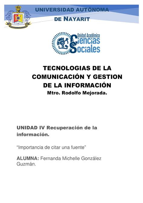 4 1 1 importancia de citar una fuente UNIDAD IV Recuperación de la