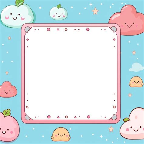 Premium Photo Kawaii Frame With Cute Clouds And Fruit On A Blue