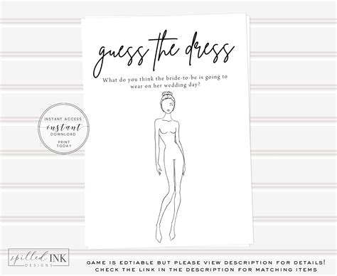 Guess The Dress Bridal Shower Game Template