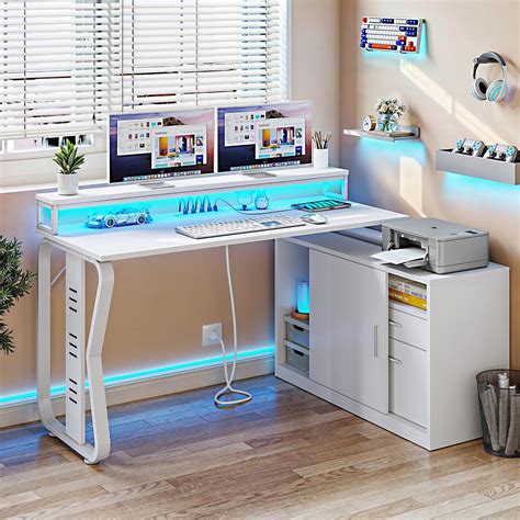 Amazon Yitahome L Shaped Desk With Power Outlets Led Lights