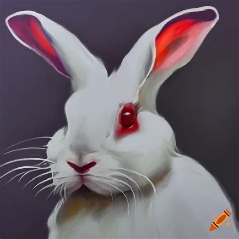 Dark Artwork Of A White Rabbit With Red Eyes On Craiyon