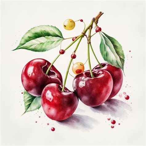 Premium AI Image Watercolor Cherries