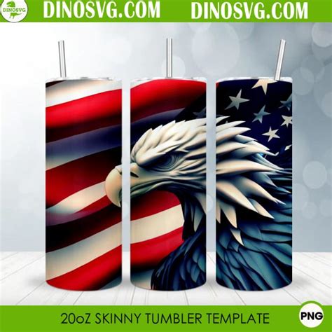 Bald Eagle American Flag 3D 20oz Straight Skinny Tumbler Wrap PNG