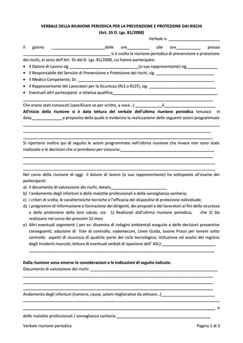 Schema Di Verbale Della Riunione Periodica Per La Prevenzione E