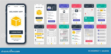 Set Of Ui Ux Gui Screens Delivery App Flat Design Template For Mobile