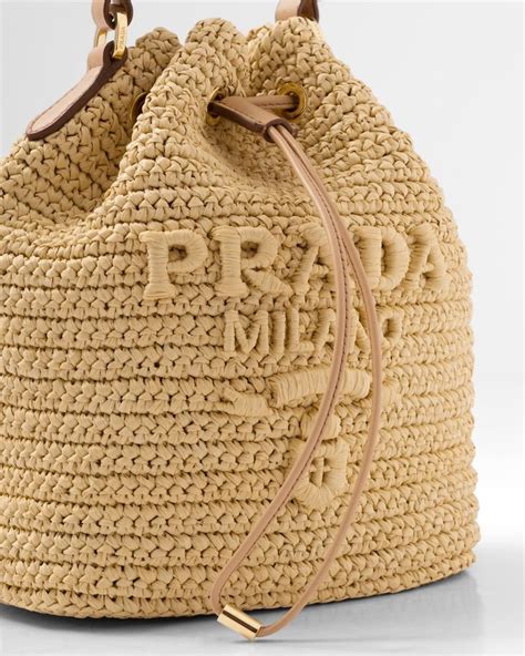 Natural Raffia And Leather Mini Bucket Bag Prada Straw Bags Mini