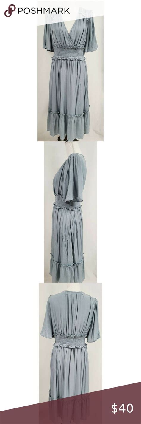 Baltic Born Dusty Blue Smocked Waist Flutter Sleeve Ruffle Hem Midi Dress 2xl In 2022 Clothes