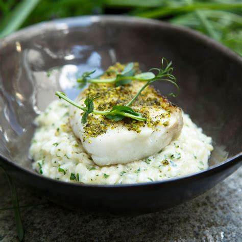 Lemon And Chive Risotto With Herb Crusted Pink Ling