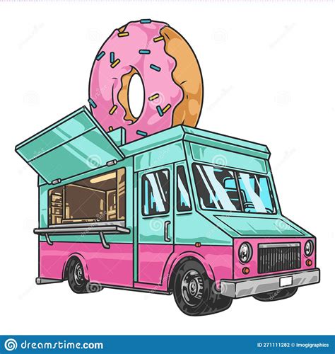 Donuts Food Truck Emblem Colorful Stock Vector Illustration Of