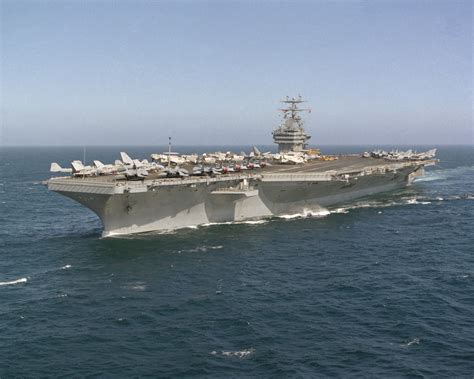 A Port Bow View Of The Nuclear Powered Aircraft Carrier Abraham Lincoln Cvn 72 As The Vessel