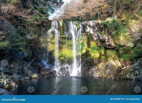 Cheonjeyeon Waterfalls in Jeju Island Stock Image - Image of rock ...