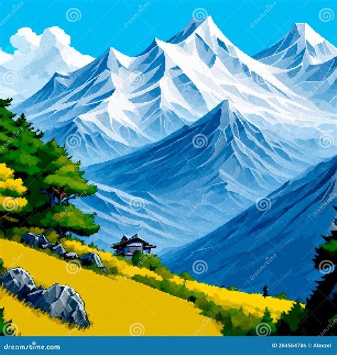 Landscape Bit Pixel Art Summer Natural Landscape Mountain Scenery