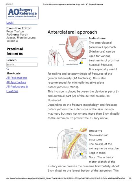 Proximal Humerus Approach Anterolateral Approach Ao Surgery Reference Pdf Anatomical