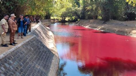 Air Sungai Di Pamekasan Madura Jawa Timur Berubah Menjadi Merah Foto