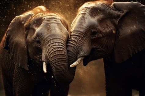 Premium Ai Image Two Elephants Are Touching Each Other With Their Trunks Together