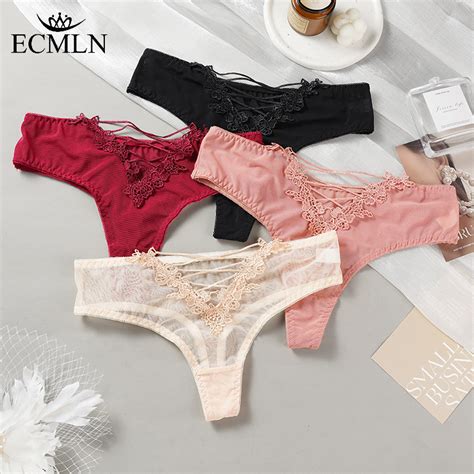 ECMLN Women Transparent Mesh Thong Sexy Lace Panties Hollow Soft