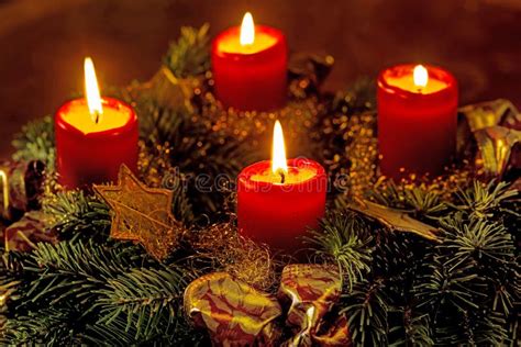 Large Christmas Advent Wreath Candles For Catholic Church Celebration Stock Image Image Of