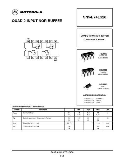 74ls28 Motorola Buffer Hoja De Datos Ficha Técnica Distribuidor