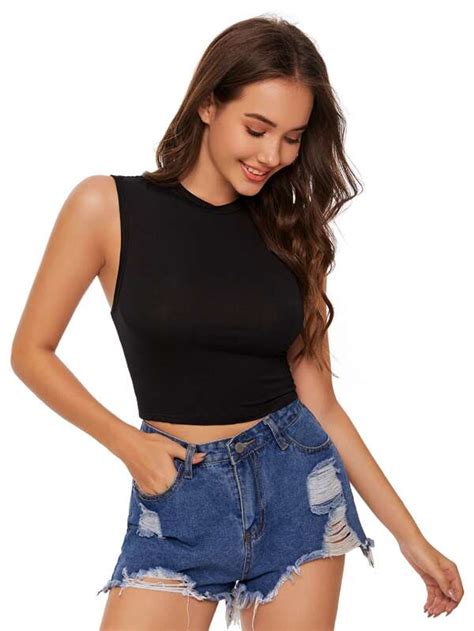 Shein Ezwear Solid Cropped Tank Top Shein Usa