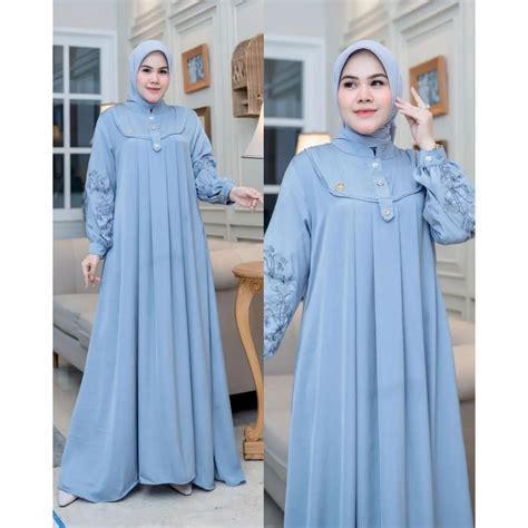 Jual Diora Dress Bordir Bahan Crinkle Airflow Gamis Terbaru 2024 Simpel