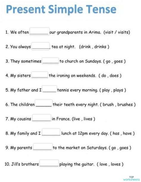 simple present tense. Interactive worksheet | TopWorksheets