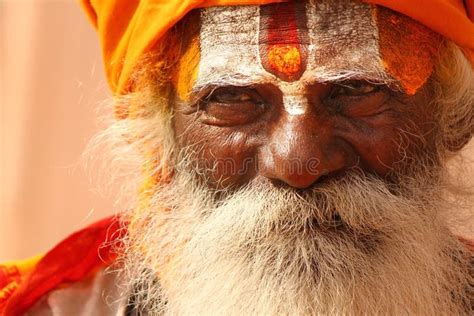 A Hindu Monk At Varanasi A Hindu Monk Painted His Forehead With Holy