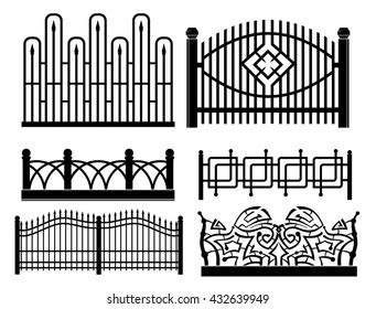 Black White Wrought Iron Fences Set Stock Vector Royalty Free