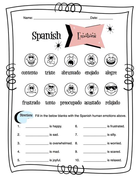 Spanish Emotions Vocabulary Word List Column Worksheet Made By Teachers