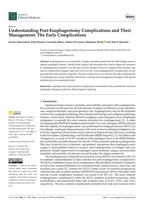 Pdf Understanding Post Esophagectomy Complications And Their