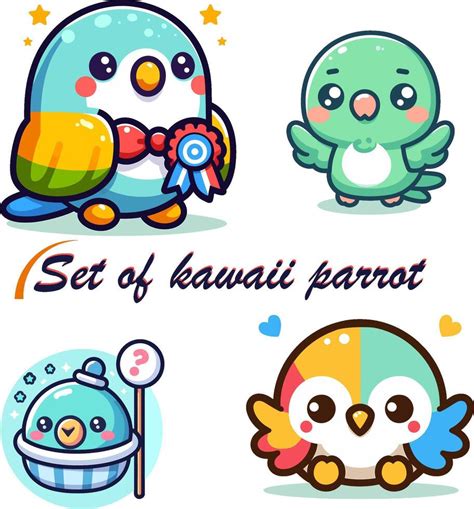 4 Set Collection Of Kawaii Parrot Kawaii Parrots Characters