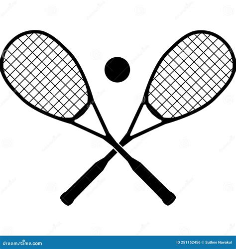 Squash Rackets With Ball On White Background Squash Crossed Rackets