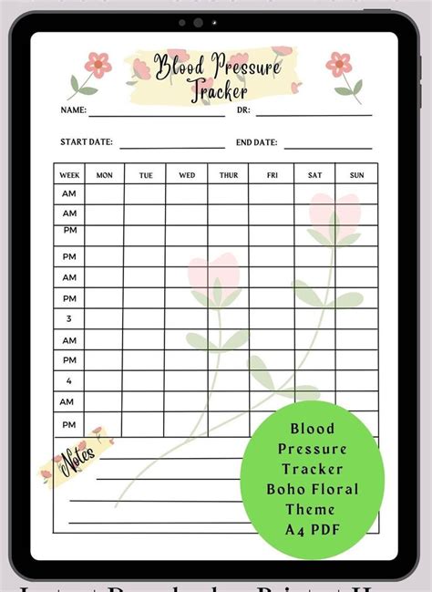 Blood Pressure Tracker Blood Pressure Logbook Printable BP Printable