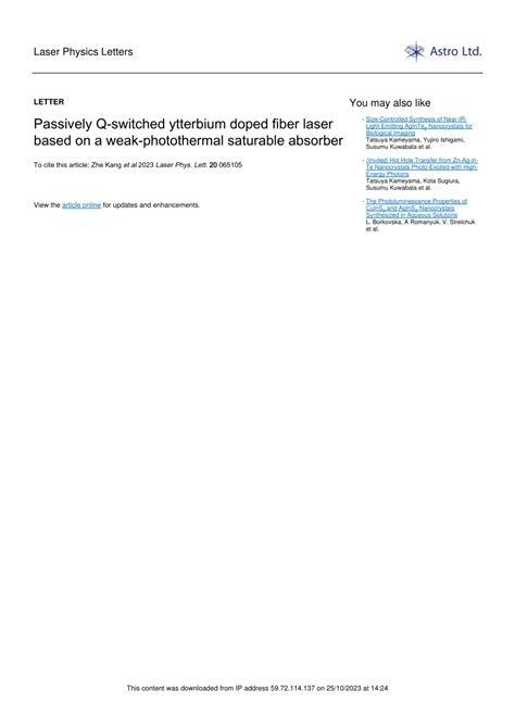 PDF Passively Q Switched Ytterbium Doped Fiber Laser Based On A Weak