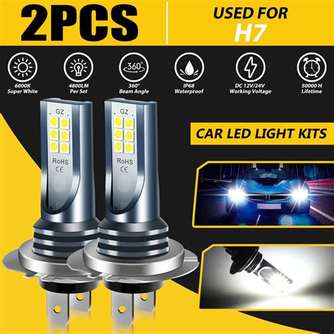 2PCS H7 LED Headlight Bulb Kit High Low Beam 110W Super Bright White