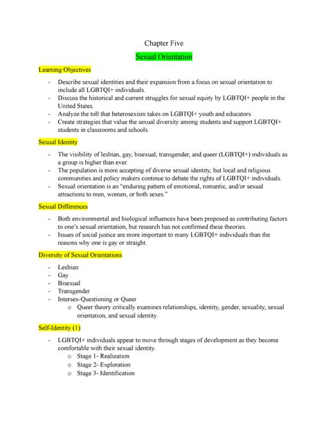 Chapter Five Sexual Orientation Chapter Five Sexual Orientation Learning Objectives Describe