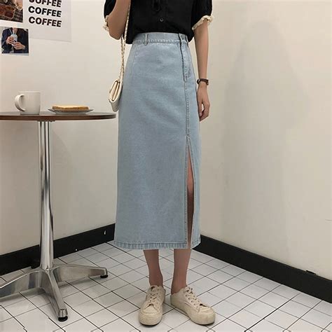 Jual Rok Denim Wanita Kasual A Line Fashion Pinggang Tinggi Gaya Korea