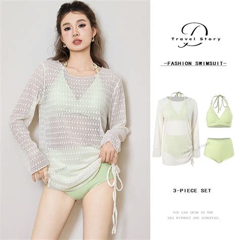 Đồ Bơi Nữ Dài Tay Che Bikini Ba Mảnh Phong Cách Hàn Quốc Thời Trang Đi